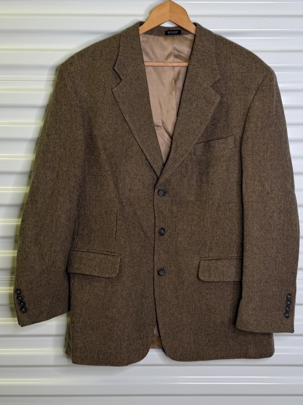 Robert Stock Mens 42R Wool Camel Hair Brown Three Button Tweed Blazer